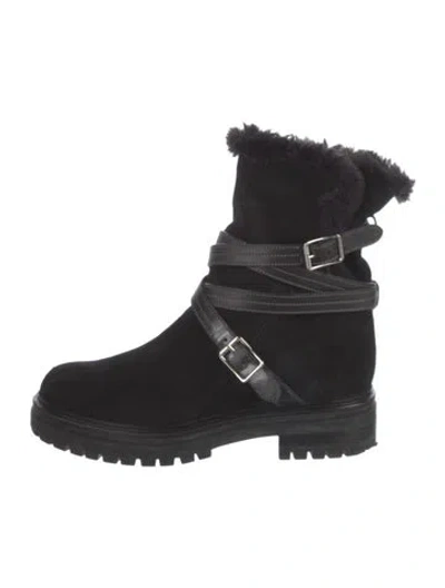 Pre-owned Gianvito Rossi Suede Fur Trim Boots In Black