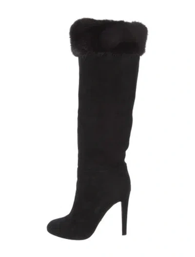 Pre-owned Gianvito Rossi Suede Fur Trim Boots In Black