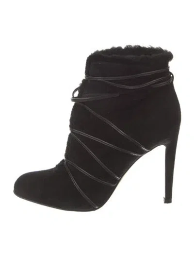 Pre-owned Gianvito Rossi Suede Fur Trim Lace-up Boots In Black