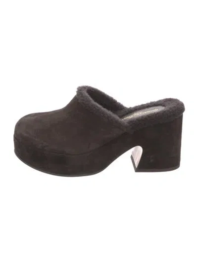 Pre-owned Gianvito Rossi Suede Fur Trim Mules In Brown