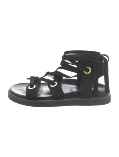 Pre-owned Gianvito Rossi Suede Gladiator Sandals In Black