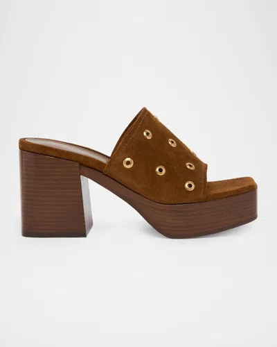 GIANVITO ROSSI SUEDE GROMMET PLATFORM MULE SANDALS