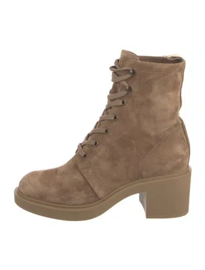 Pre-owned Gianvito Rossi Suede Grosgrain Trim Boots In Brown