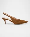 Gianvito Rossi Robbie Suede Leather Slingback In Brown