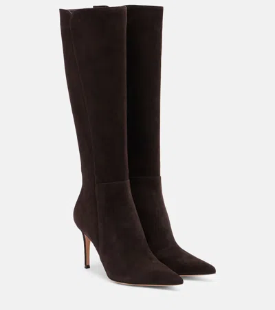 Gianvito Rossi 85mm Suede Knee-high Boots In Brown