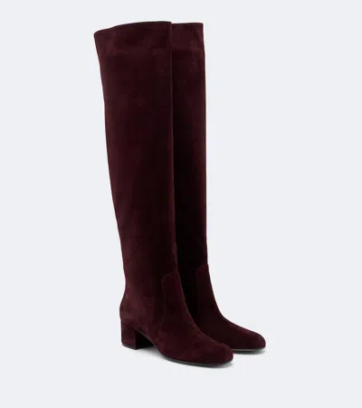 Gianvito Rossi Suede Knee-high Boots In Burgundy