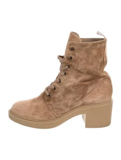Pre-owned Gianvito Rossi Suede Lace-up Boots In Neutral