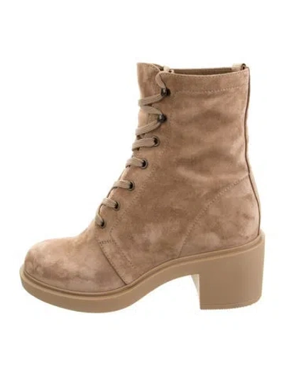 Pre-owned Gianvito Rossi Suede Lace-up Boots W/ Tags In Neutrals