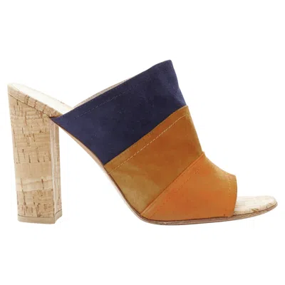 Gianvito Rossi Suede Leather Color Block Cork Mules In Brown