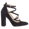 Gianvito Rossi Suede Leather Criss Cross Strappy Block Heels In Black