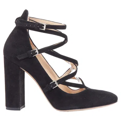 Gianvito Rossi Suede Leather Criss Cross Strappy Block Heels In Black