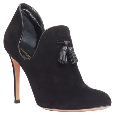 Gianvito Rossi Suede Leather Tassel Front Stiletto Booties In Black