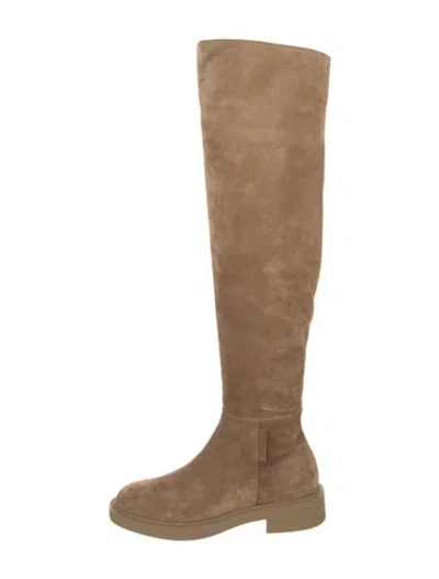 Pre-owned Gianvito Rossi Suede Leather Trim Embellishment Boots In Brown