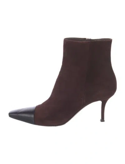 Pre-owned Gianvito Rossi Suede Leather Trim Embellishment Boots In Burgundy
