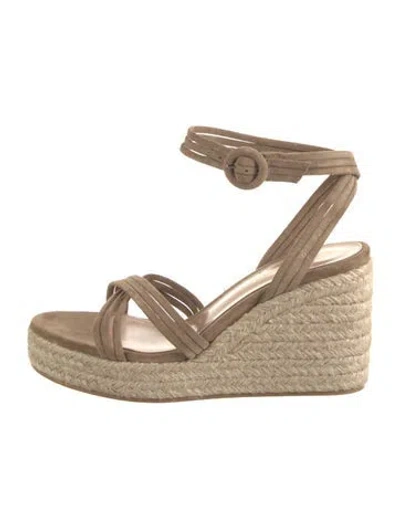 Pre-owned Gianvito Rossi Suede Leather Trim Embellishment Espadrilles W/ Tags In Brown/neutrals