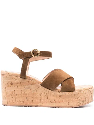 Gianvito Rossi Suede Wedge Sandals In Brown