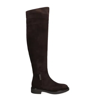 Gianvito Rossi Suede Lexington Knee-high Boots In Brown