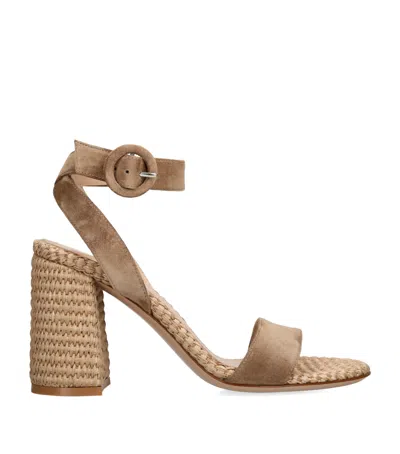 Gianvito Rossi Oleg 85 Suede And Raffia Sandals In Brown