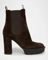 Gianvito Rossi Suede Lug-sole Booties In Brown