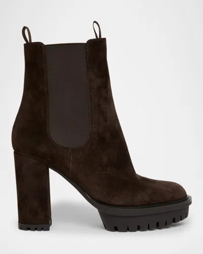Gianvito Rossi Suede Lug-sole Booties In Brown