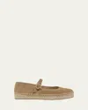 Gianvito Rossi Suede Mary Jane Ballerina Espadrilles In Brown