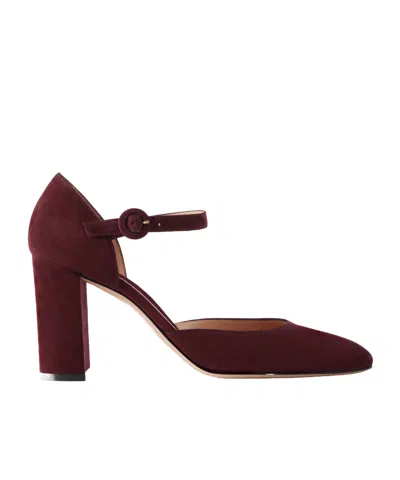 Gianvito Rossi Suede Mary Jane High Heels In Burgundy