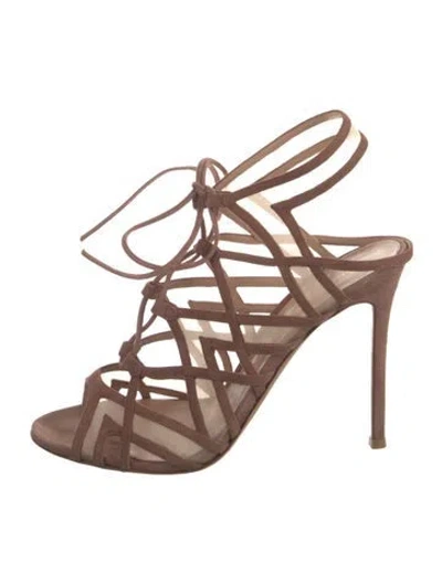 Pre-owned Gianvito Rossi Suede Mesh Accents Gladiator Sandals In Neutral