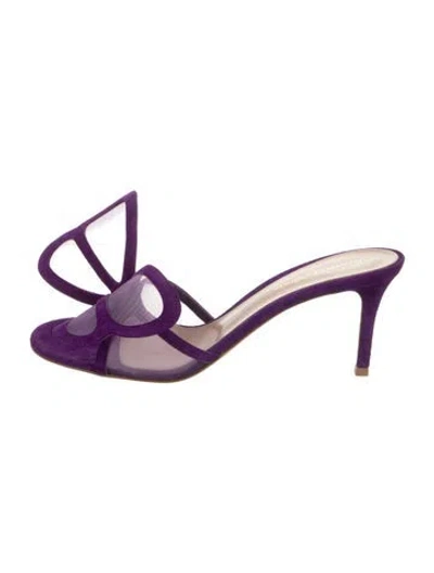 Pre-owned Gianvito Rossi Suede Mesh Accents Slides In Purple