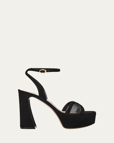 Gianvito Rossi Suede Mesh Platform Sandals In Black