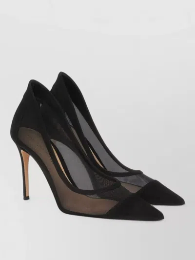 Gianvito Rossi Suede Mesh Pumps Pointed Toe Stiletto In Black