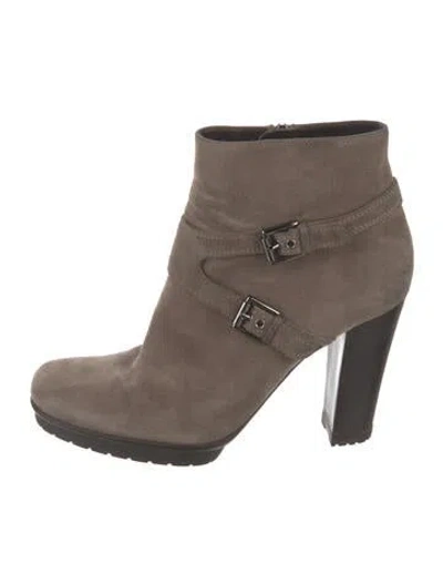 Pre-owned Gianvito Rossi Suede Moto Boots In Gray