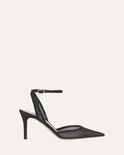 Gianvito Rossi Suede Organza Ankle-strap Pumps