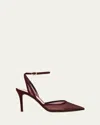 Gianvito Rossi Suede Organza Ankle-strap Pumps In Burgundy