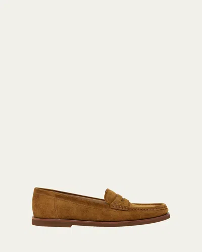 Gianvito Rossi Suede Penny Loafers In Brown