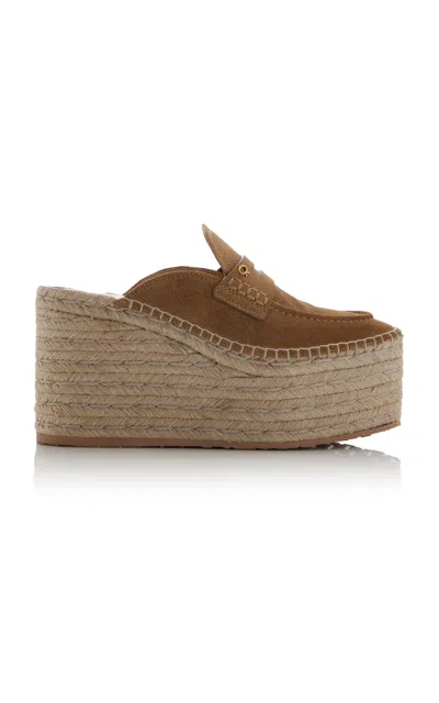 Gianvito Rossi Suede Platform Espadrille Mules In Tan