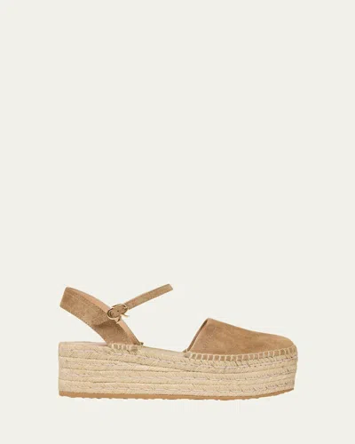 Gianvito Rossi Suede Platform Espadrille Sandals In Brown