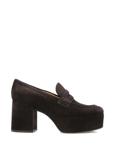 Gianvito Rossi Jenna 75mm Suede Platform Block Heel Loafers In Brown