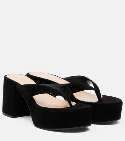 Gianvito Rossi 35 Suede Platform Thong Sandals In Black