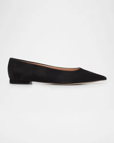 Gianvito Rossi Suede Pointed-toe Ballerina Flats In Black
