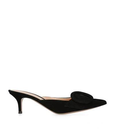 Gianvito Rossi Suede Portofino Heeled Mules 55 In Black Suede