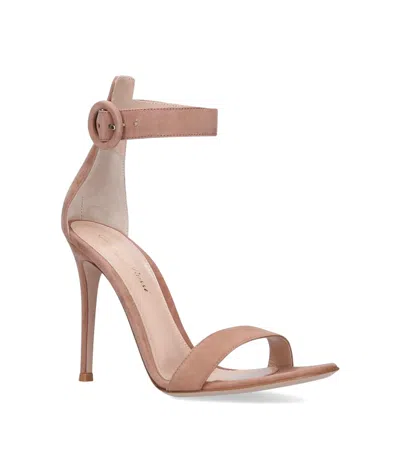 Gianvito Rossi Suede Portofino Heeled Sandals 105 In Nude
