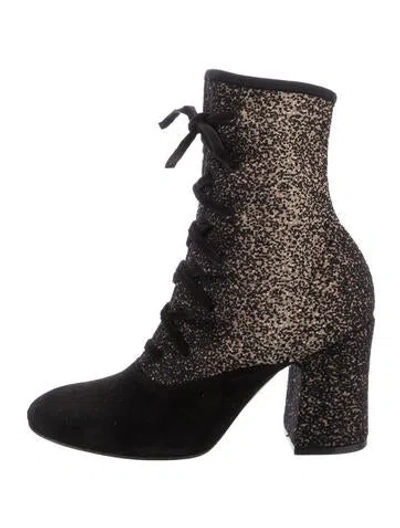 Pre-owned Gianvito Rossi Suede Printed Lace-up Boots In Black