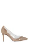 Gianvito Rossi Embellished Glitter Pointed Stiletto Transparent Pumps In Pink