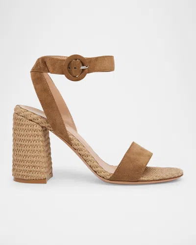 GIANVITO ROSSI SUEDE RAFFIA ANKLE-STRAP SANDALS