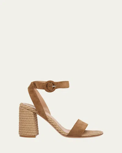 GIANVITO ROSSI SUEDE RAFFIA ANKLE-STRAP SANDALS