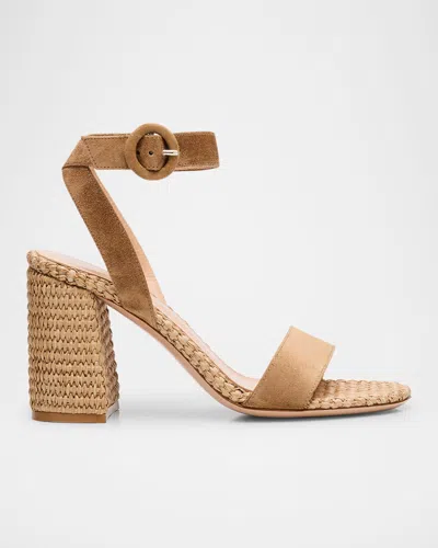 Gianvito Rossi Oleg 85 Suede And Raffia Sandals In Brown