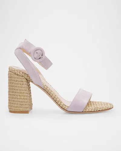 Gianvito Rossi Suede Raffia Ankle-strap Sandals In Multi