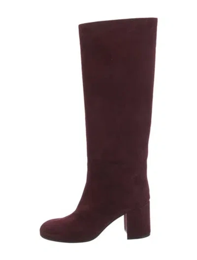 Pre-owned Gianvito Rossi Suede Riding Boots In Burgundy