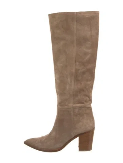 Pre-owned Gianvito Rossi Suede Riding Boots In Neutral