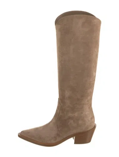 Pre-owned Gianvito Rossi Suede Riding Boots W/ Tags In Neutral